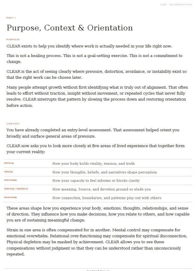 CLEAR: Identification Before Change A Free Digital Workbook — The Sovereignty Path